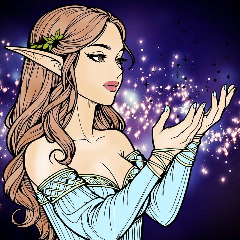 realistic elf girl doing magic