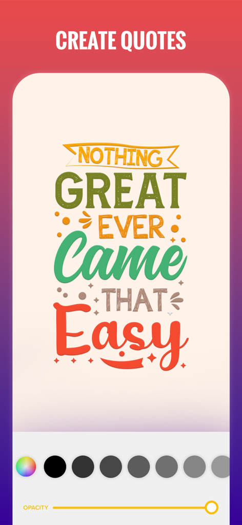 Quote Maker App-Bildschirm mit einem bunten Motivationszitat und Textbearbeitungssteuerelementen