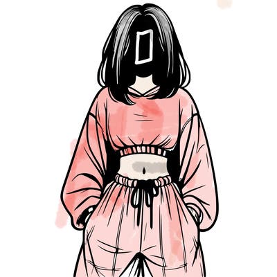 realistic girl faceless with baggy pants and a crop top