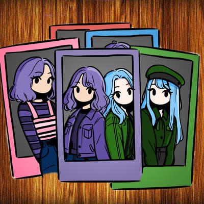 polaroid photo of 4 girls