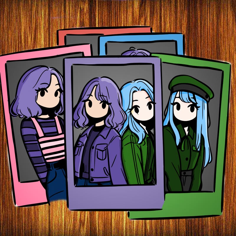 polaroid photo of 4 girls