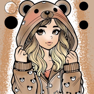 realistic girl in a animal pjs hoodie