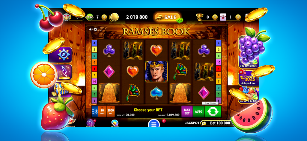 Super Slots Rush Classic - Ramses Book Egyptian slot gameplay in Super Slots Rush Classic