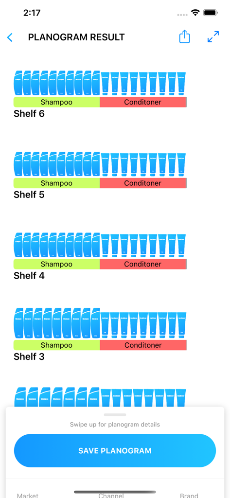 Shelfr - Digital planogram showing shampoo and conditioner product placement on retail shelves