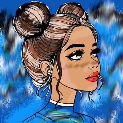 realistic girl with buns on the top of her head