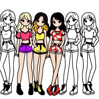 a group of girls wearing crop tops and shorts