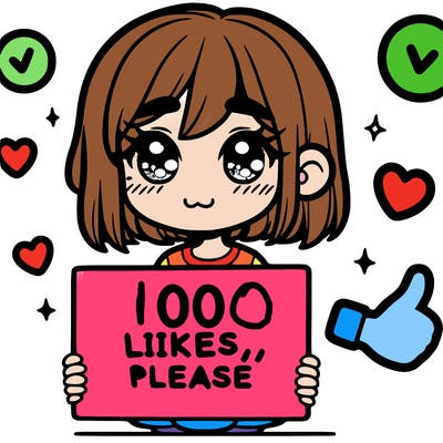 a girl with a sign saying 100 likes, please