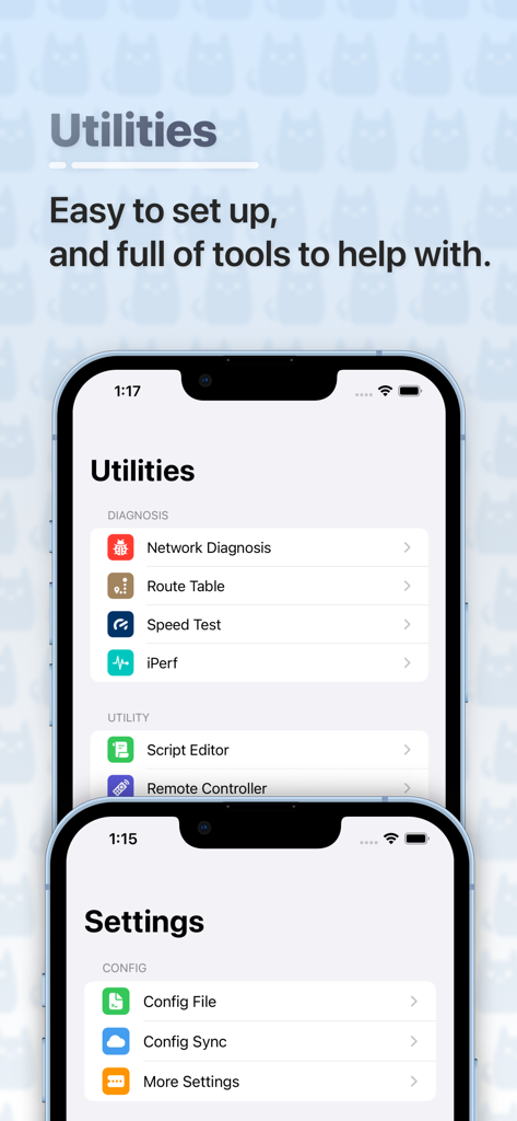 Stash - Rule Based Proxy - Interfaz de la aplicación proxy Stash mostrando la prueba de velocidad de diagnóstico de red y la configuración del editor de scripts en iPhone