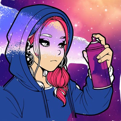 a realistic girl, spray painting