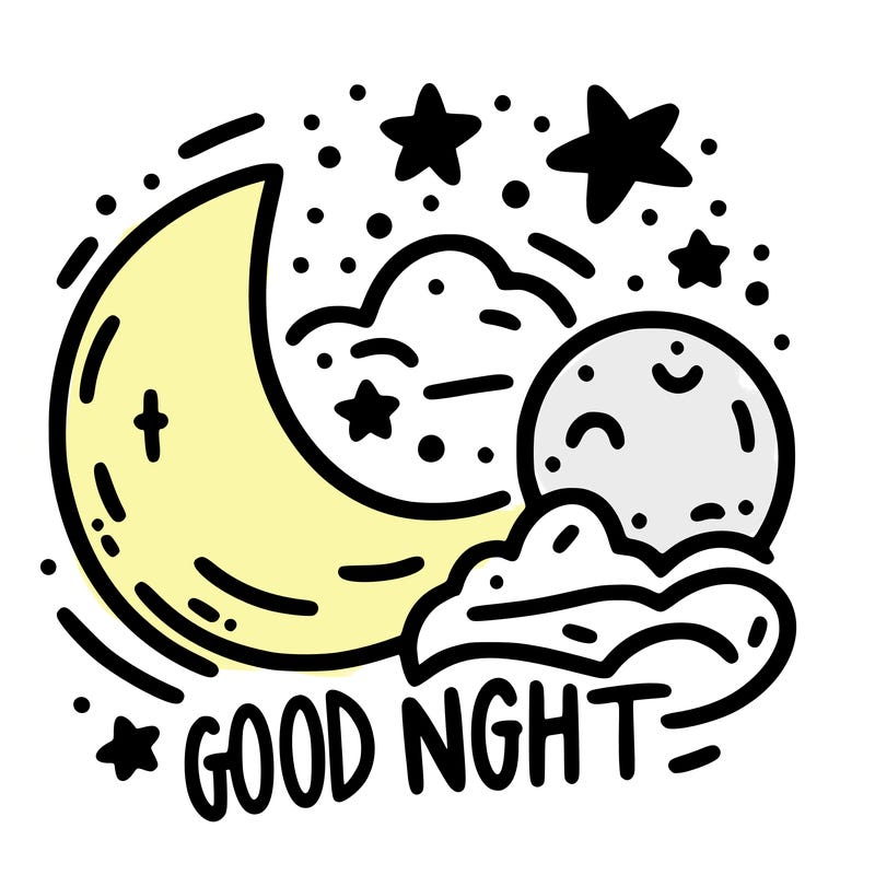 a moon and the stars with words by the side saying good night