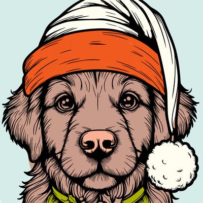 realistic dog with a christmas hat