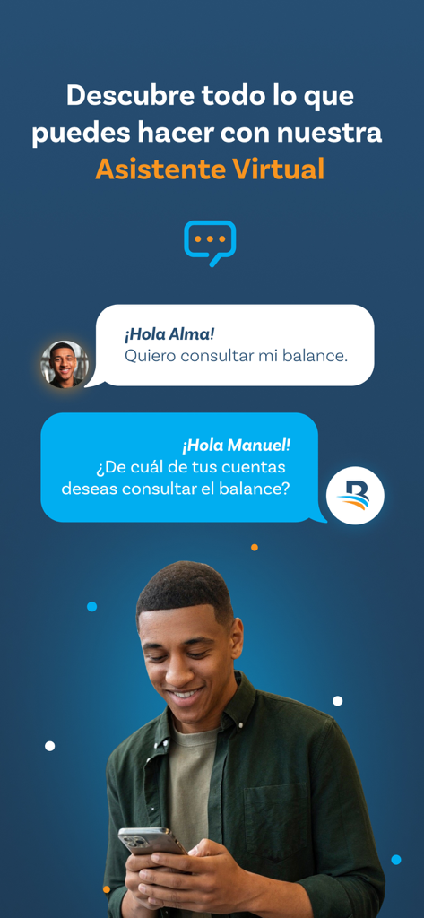 Banreservas - Application de banque mobile Banreservas présentant l'interface de chat de l'assistante virtuelle Alma