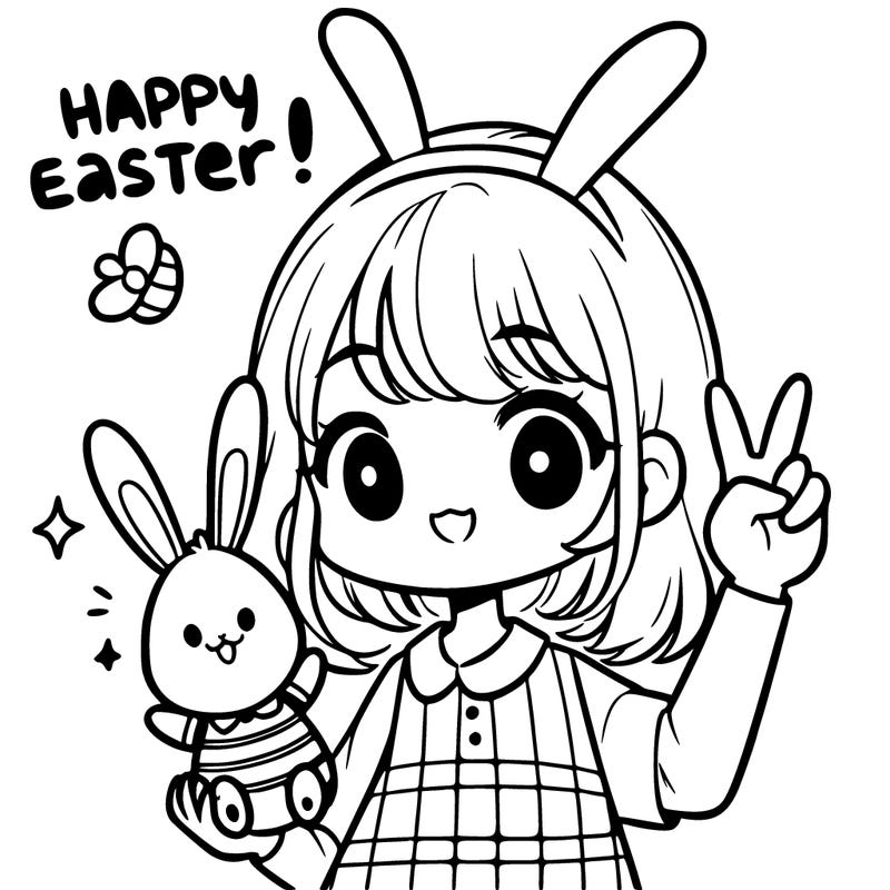 a  girl holding a bunny saying happy easter