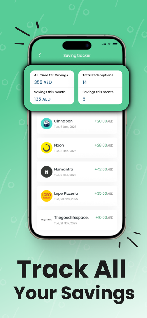 smartpocket.me - SmartPocket mobile app screen showing a savings tracker with total student discount earnings and redemption history