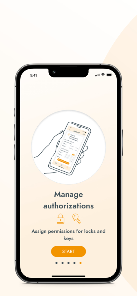 Keyng - Keyng app screen showing how to manage authorizations and assign permissions for locks and keys