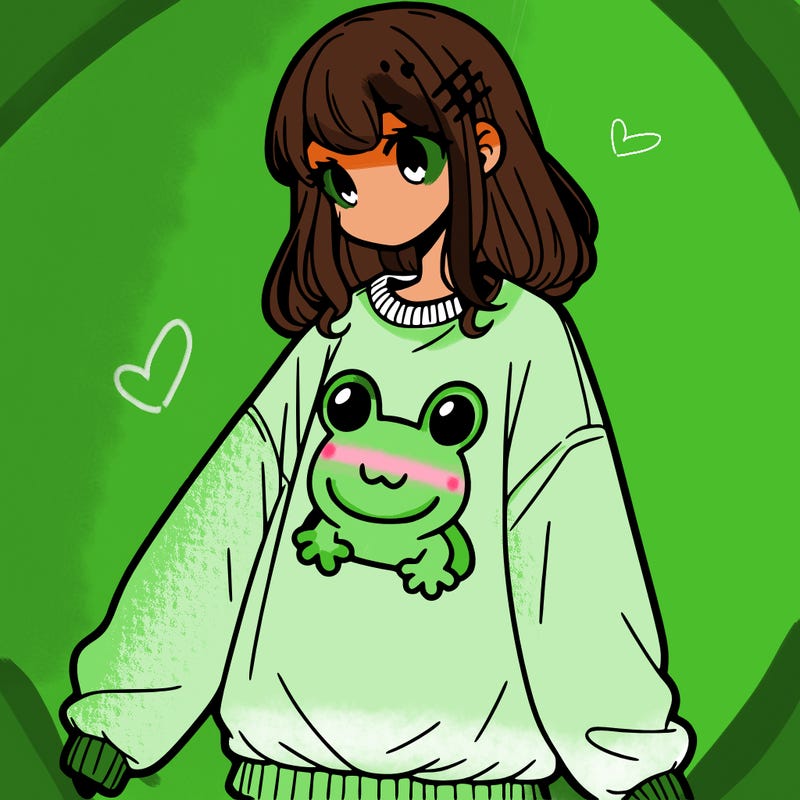 girl wearing frogging sweatshirt