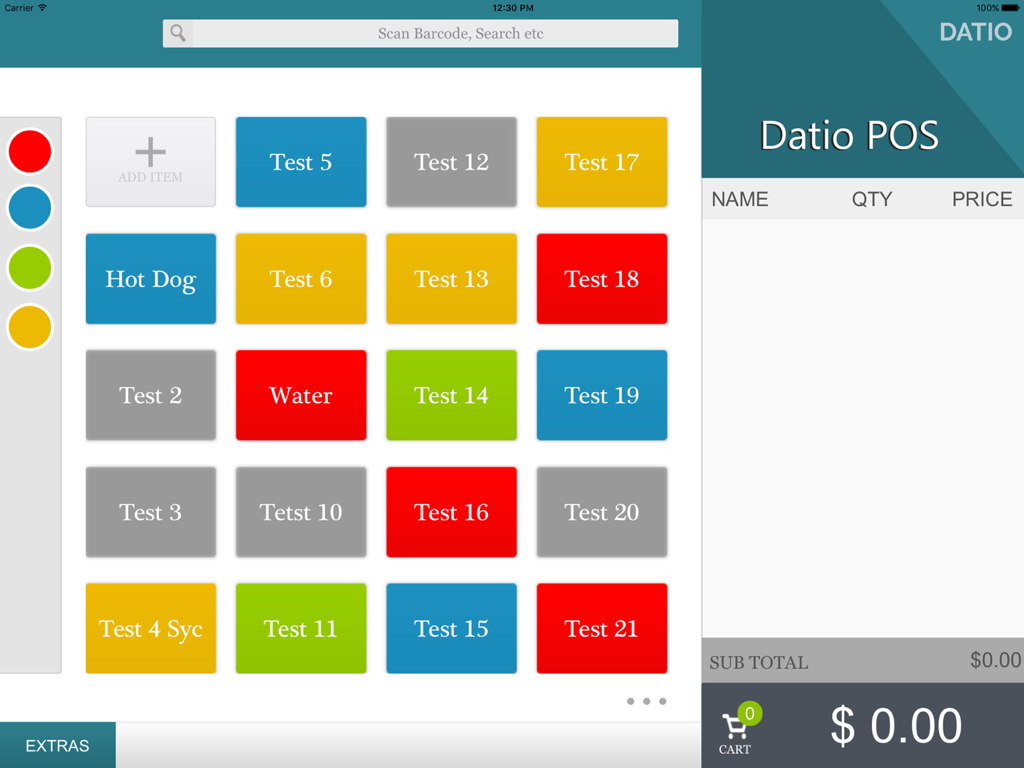 Datio Quick Serve Restaurant - Datio Quick Serve Restaurant iPad point of sale interface showing menu items and cart
