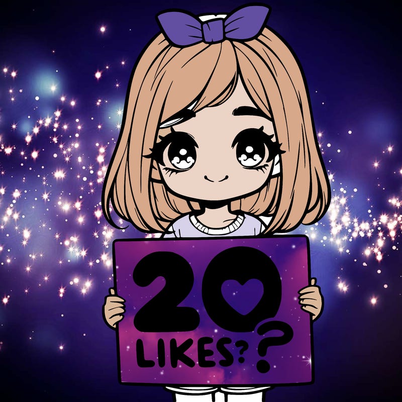 cute realistic girl holding a sign that says 20 likes?
