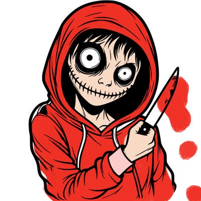 mad and insane girl in hoodie with the hoodie over most of the faceand is holding a knife