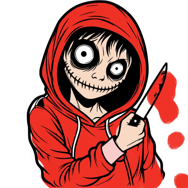 mad and insane girl in hoodie with the hoodie over most of the faceand is holding a knife