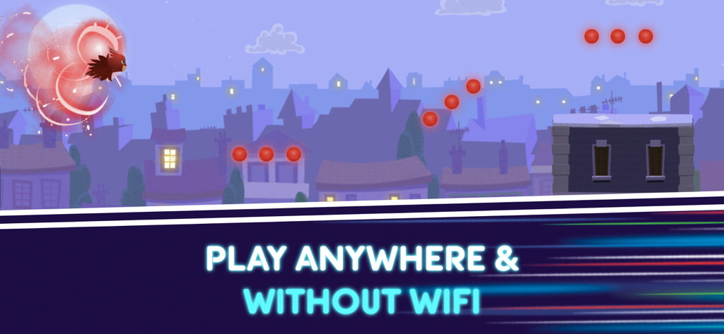 El personaje Buhíta volando por una ciudad iluminada por la luna recogiendo orbes rojos en la aplicación PJ Masks Moonlight Heroes