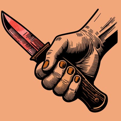 a hand holding a knife realistic