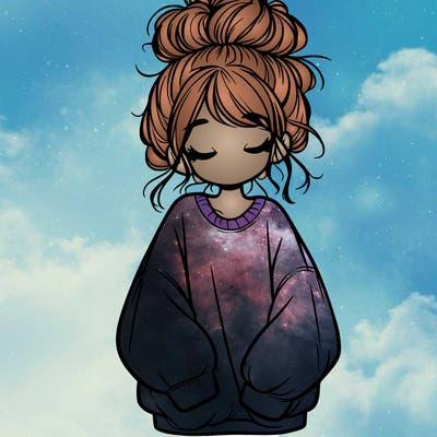 girl with baggy sweatshirt and messy bun