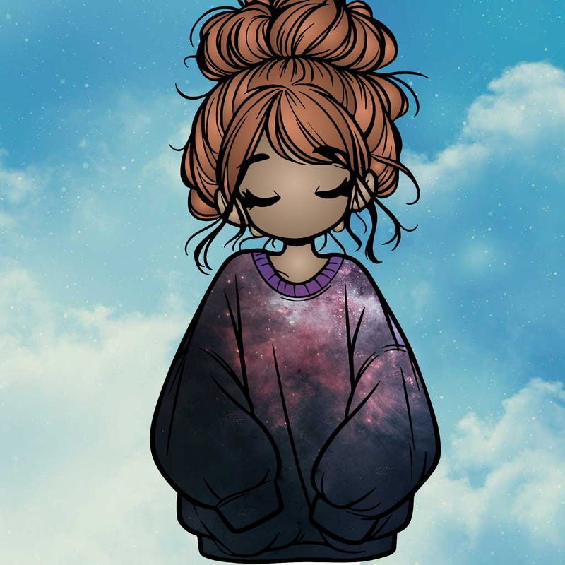 girl with baggy sweatshirt and messy bun