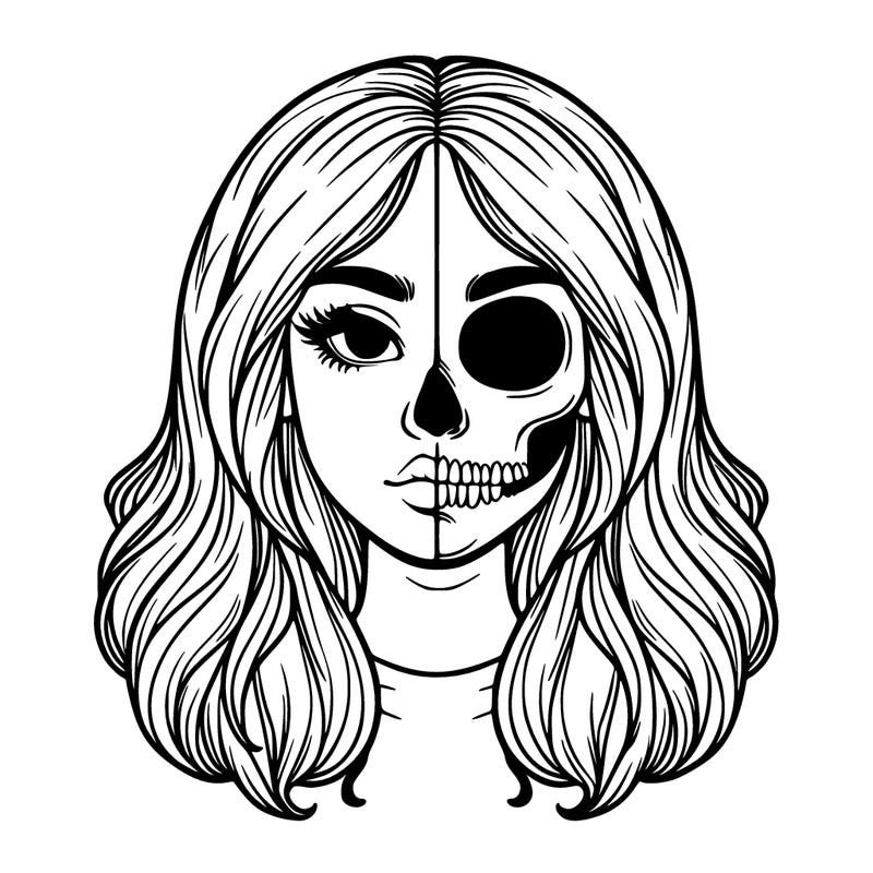 realistic girl with half skull mask