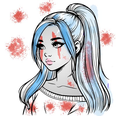 realistic girl with a high ponytail