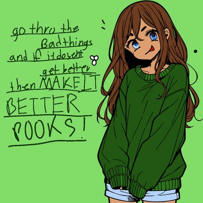 manga teen girl  in a sweater and baggy pants