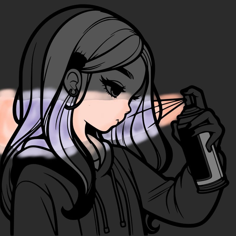 a realistic girl spray painting