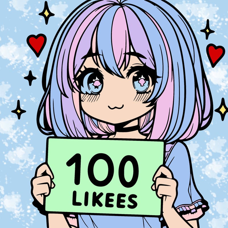 anima girl holding a 100 likes sign in her hand