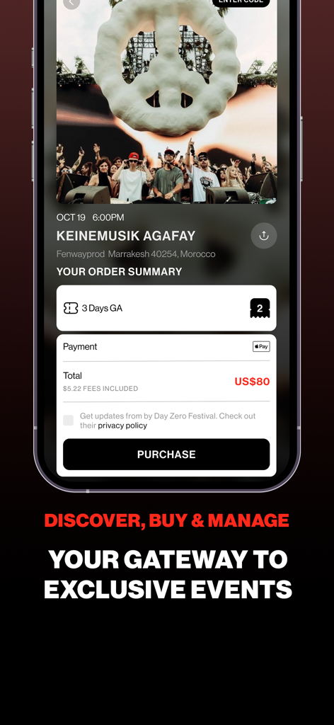 GETIN Wallet - Checkout screen for a music event ticket in GETIN Wallet