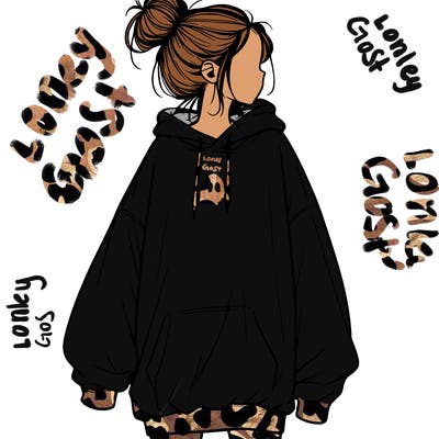 realistic girl with a oversized sweatshirt on and a bun
