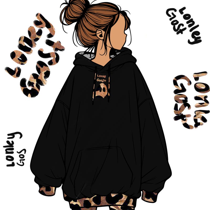 realistic girl with a oversized sweatshirt on and a bun