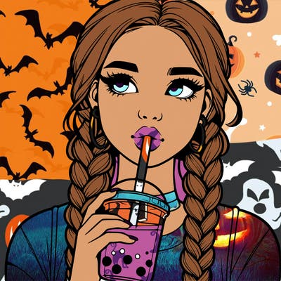 realistic girl with braided hair drinking boba