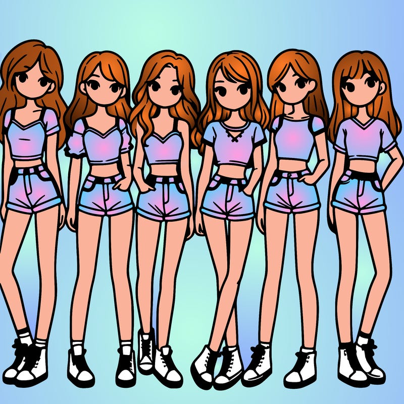 a group of girls wearing crop tops and shorts