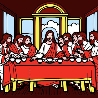 jesus shares the last supper with twelve apostles