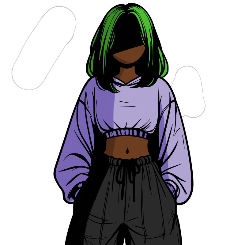 realistic girl faceless with baggy pants and a crop top
