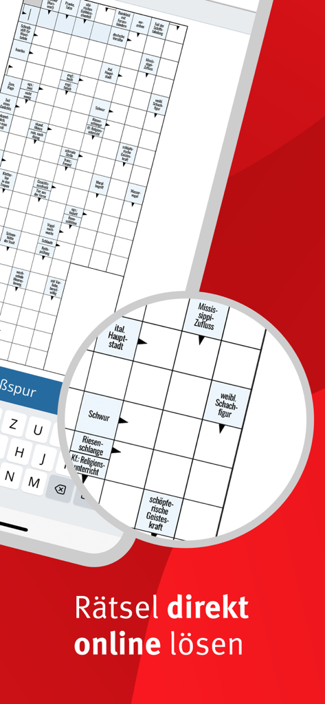 Digitale Kreuzworträtsel-Oberfläche in der WR E-Paper Mobile App