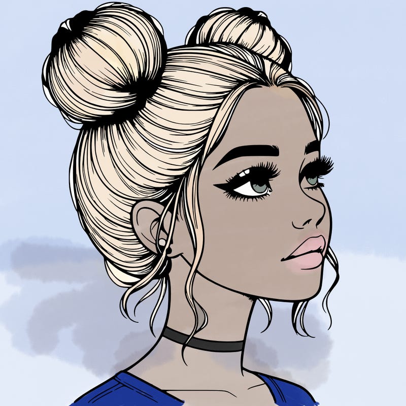 realistic girl with buns on the top of her head
