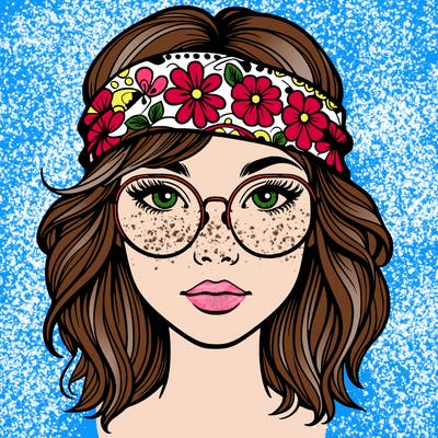 hippie girl with glasses realistic