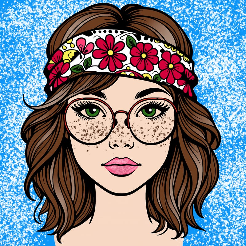 hippie girl with glasses realistic