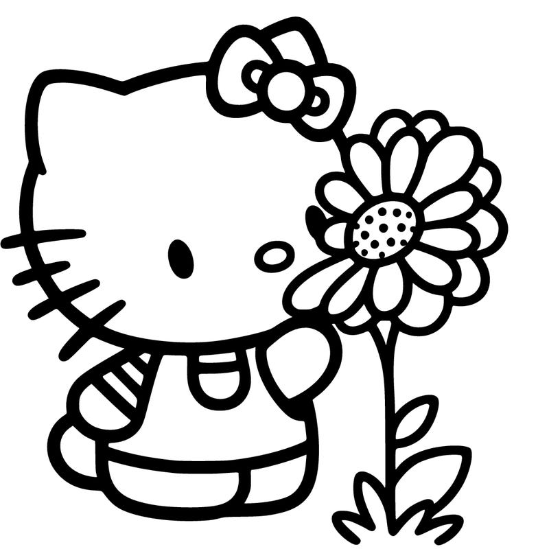hello kitty smelling a flower