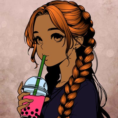 realistic girl with braided hair drinking boba