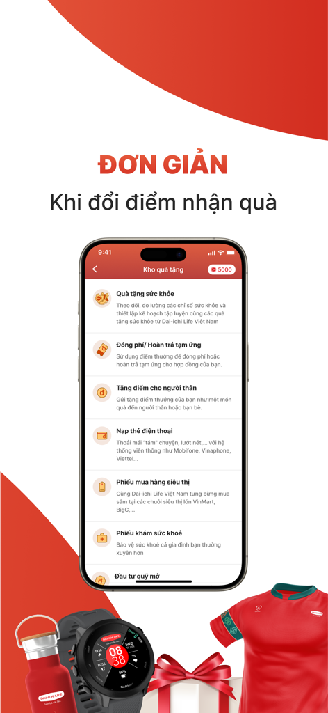 Dai-ichi Connect - Dai-ichi Connect app screen showing options to redeem reward points for vouchers and insurance payments