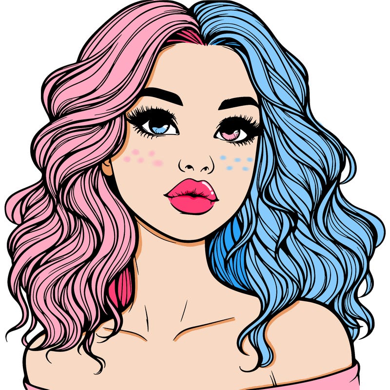 realistic girl with wavy hair and lips