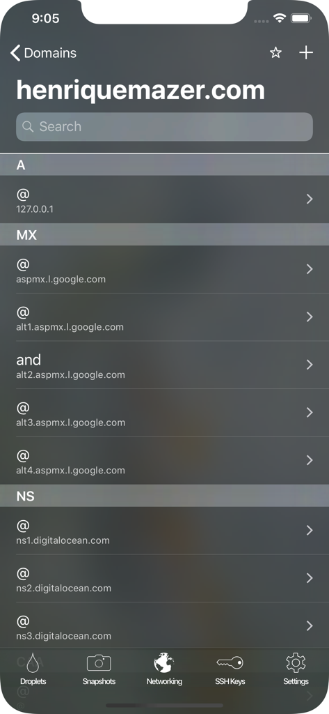 Manager for Digital Ocean - Domain DNS records management screen in the Manager for Digital Ocean app