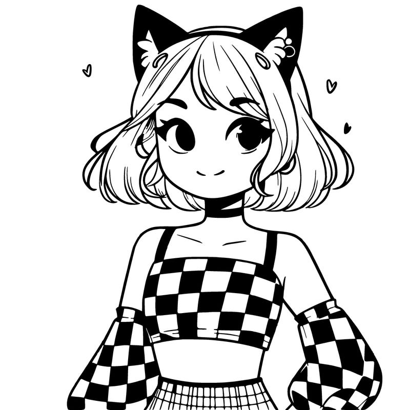 girl with cat ears and checkered crop top